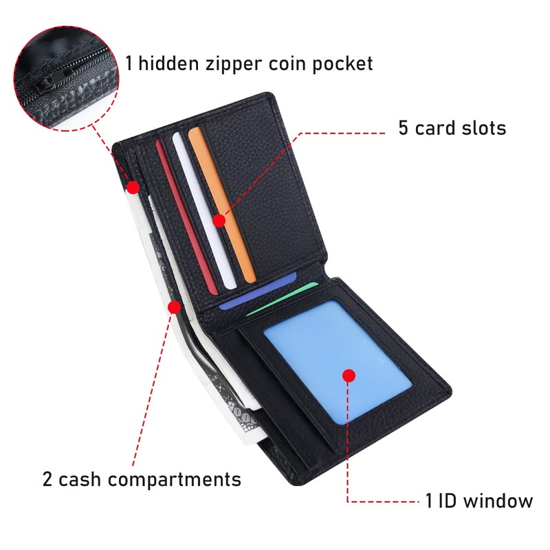 AdiStylinno Men’s Leather Wallet, RFID Blocking Bifold Men’s Wallets Bussiness