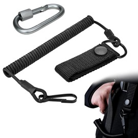 Paracord Tactical Lanyard, Spiral Cable Key Fob Elastic - Elastic Spiral Cable with Carabiner, Carabiner Hook for Keychain, Camping, Hiking, Climbing, Outdoor Fishing