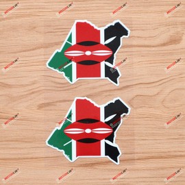 Kenya Kenyan Flag Map Outline Vinyl Decal Sticker - 2 Pack Glossy, 4 Inches - for Car Boat Laptop Cup