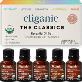 Cliganic Set de 5 Aceites Esenciales Orgánicos para Difusor, 15 ml c/u