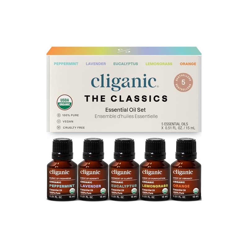 Cliganic Set de 5 Aceites Esenciales Orgánicos para Difusor, 15