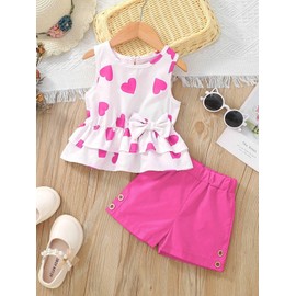 GOLLUNER Kids Girl Clothes Heart Print Sleeveless Top and Shorts Baby Girl Summer Outfits Short Set(6-7T)