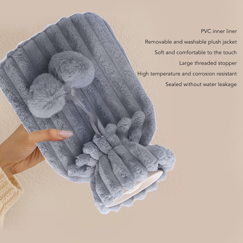 Hot Water Bag PVC Plush Fabric Cover Wide Mouth Design