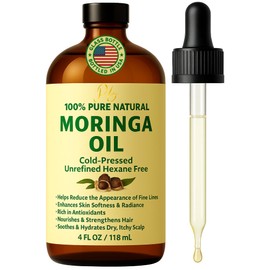 Moringa Oil – 100% Pure, Cold-Pressed & Unrefined – Moringa Seed Oil for Face, Skin, Hair & Body – Hydrating, Anti-Aging Moisturizer – 4 fl oz Amber Glass Bottle