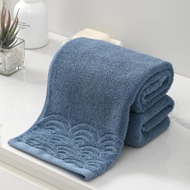 Absnuopt Blue Rippled Textured Edge Hand Towel Set of 2 Decorative Hand Towel for Bathroom Ultra Soft 100% Cotton Absorbent for Home Kitchen 13" X 29"