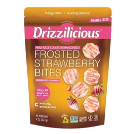 Drizzilicious Frosted Strawberry Bites, Mini Rice Cakes, with Chia Quinoa & Flax, 90 Calories, Family Size, 8 oz 1 Bag
