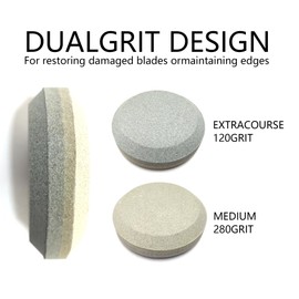 ICSTM Sharpening Stone Axe Sharpener,120 Grits /280 Grits 3.15" X 1"Double Sided Round Knit Sharpener for Axe,Knife,Machete,Blade,Tool Sharpener (Fused Alumina, 1)