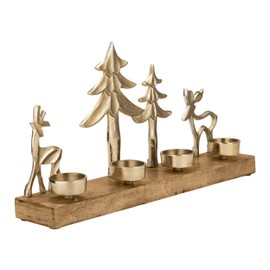 EGLO LIVING Tea Light Holder with Decorative Reindeer Baliguian, Christmas Decoration Windowsill Living Room, Table Decoration Christmas Deer Christmas Tree, Wood and Metal in Gold, 38 x 20 cm