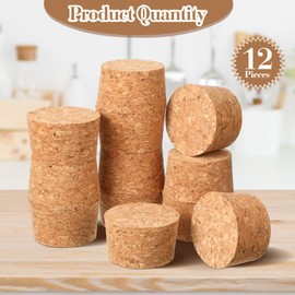 12 Pieces Large Tapered Cork Plugs Cork Stoppers Soft Wine Corks Round Bottle Cork Lids Big Corks for Crafts Replacement Corks for Jars Bottles, 2.5 x 2.22 x 1.48 Inch