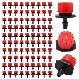 VooGenzek Plastic Micro Flow Adjustable Irrigation Sprinkler, for Drip Irrigation, 8-Hole Anti-Clogging Emitter Dripper for Garden, Lawn, Red, Pack of 90