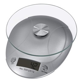 Xavax Präzise, digitale Küchenwaage mit abnehmbarer Wiegefläche aus Sicherheitsglas, Bis 5 kg, Milla, Silber