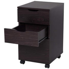 HOMCOM 3 Drawer Storage Cabinet with Castors for Home Office, Brown Wood Grain