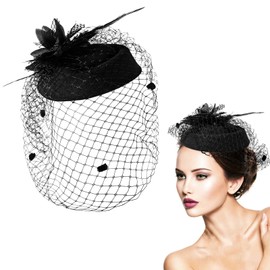 Dimeho Fascinator for Women Veil Feather Fascinator Hair Clip 20s 50s Hats with Veil Vintage Hat Elegant Cocktail Tea Party Hats, black, Unit size
