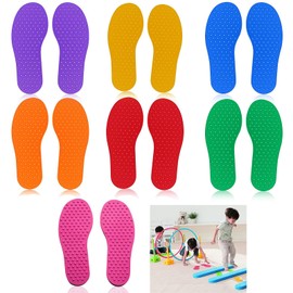 Eowppue 16pcs Colorful Footprint Shaped Non Slip Rubber Carpet Markers for Kids Classroom Physical Education Learning Craft Supplies