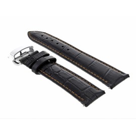 Ewatchparts 22mm Leather Watch Band Strap Compatible With Montblanc Timewalker Watch Clasp Black With Orange Stitching