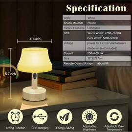 ZEEFO LED Night Light, Portable Simple Design Nursery Lamps, Remote Control Battery Powered Dimmable Table Lamp with Timer Function For Bedroom, Living Room, Kids Room (Remote Control LED Night Light)