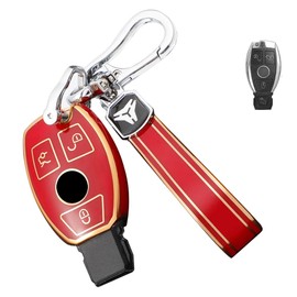 LETINGFAR Key Case, For Benz, Smart Key Case, Key Cover, Soft TPU 3 Buttons, Specially Designed for Benz A-Class, B-Class, C-Class, E-Class, CLA, GLC, GLE, etc, red