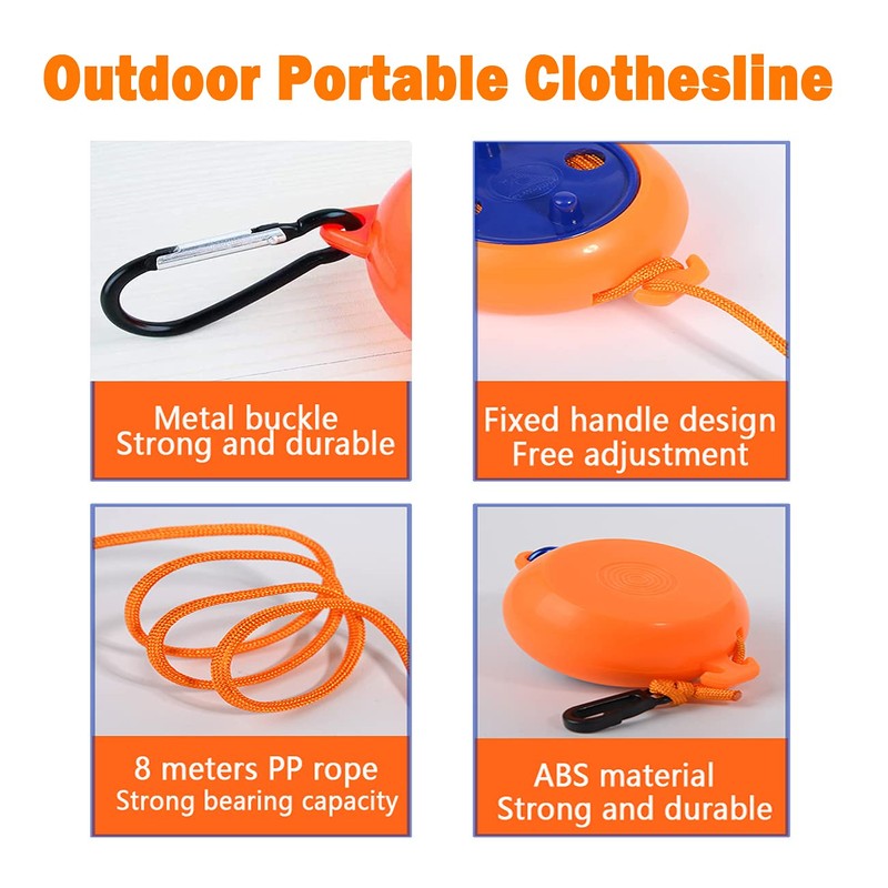 QeeHeng Camping Retractable Clothesline Portable Travel Clothes Line Adjustable 26ft