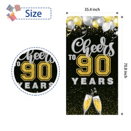 RoadSea Cheers to 90 Years Door Banner - Happy 90th Birthday Party Door Cover - Wedding Anniversary Door Porch - 90 Years Old Birthday Photography Background Door Decorations