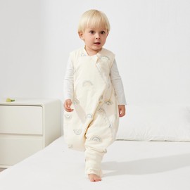 Duomiaomiao Sleeping Bag with Feet, 100% Cotton Sleeping Bag Baby 1.5 TOG Sleeping Bag with Legs All Year Round, Toddler Sleeping Bag 2-3 Years, Rainbow