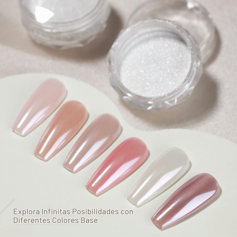 GAOY Polvo para uñas perla cromo blanco, pigmento brillante con