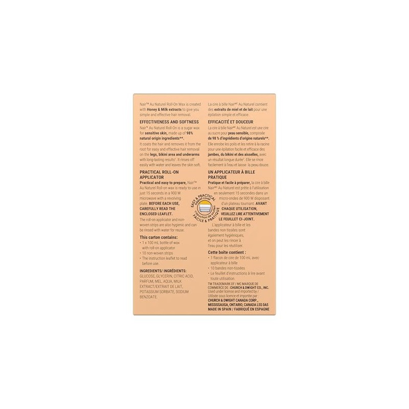Nair Cera de leche y miel roll-on (3.4 oz)