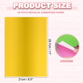PATIKIL 8.5x11 Inch Metallic Cardstock Paper, 60 Pcs A4 250GSM Foil Mirror Finish Card Stock Board Sheet for Crafting Wedding Decoration Invitations Art DIY, Gold