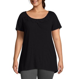 JUST MY SIZE womens Crochet Trim Tunic Shirt, Black, 5X US