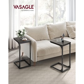 VASAGLE C-Shaped End Table Set of 2, Small Side Table for Couch, Sofa Table with Metal Frame for Living Room, Bedroom, Bedside, Ebonized Oak and Black