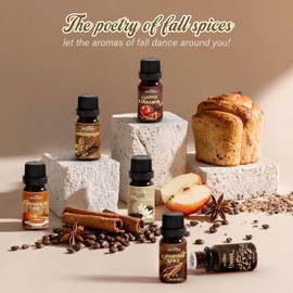 Spice Diffuser Oil Set, SNOWSEN Fall Essential Oils for Diffuser - Apple Cinnamon, Harvest Spice, Pumpkin Pie, Gingerbread, Vanilla, Coffee, Cozy Aromatherapy Oils 6x10ml