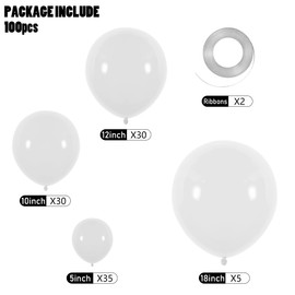 CANREVEL White Balloons - 100pcs Different Sizes 5/10/12/18 Inch Latex Balloons Garland Arch Kit for Birthday Party Graduation Wedding Anniversary Baby Shower Party Decoration