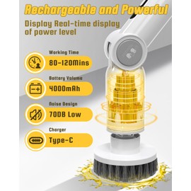 fishkeeper 8-in-1 Electric Aquarium Cleaning Brush - IPX9 Waterproof, LED Screen Handle w/ 2 Speed-Control & Battery Display USB Rechargeable Spin Fish Tank Cleaner Tools Kit with 8 Scrubbers