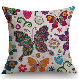 Swono Decorative Throw Pillow Cover 18x18 Inch Original Vintage Pattern Colorful Butterfly and Flower Couch Pillow Cover Cushion Case for Modern Simple Farmhouse Style Decor