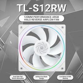 Thermalright TL-S12RW CPU Fan 120mm Reverse Fan Case Cooler Fan Comes with ARGB Lighting,CPU Cooling Fan with 1500RPM Speed,White PC PWM Silent Computer Fan