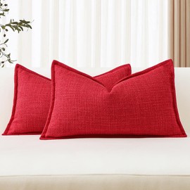 Artscope Set of 2 Cushion Covers, Plain Throw Cushion Cover, Linen Cushion Cover, 40 x 60 cm, Modern Cushion Cover, Decorative Cushion, Sofa Cushion for Living Room, Bedroom, Home Decor, Red