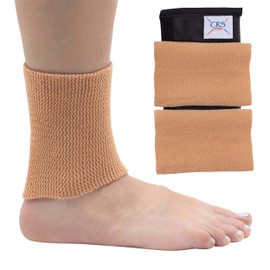 CRS Cross Ankle Gel Sleeves. One Pair of Premium Padded Skate Socks to Cushion and Protect Ankle, Foot and Leg for Figure Skating, Ice Hockey, Roller, Inline Skates. Riding or Ski Boots. (Tan)