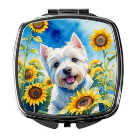 Caroline's Treasures Westie in Sunflowers Compact Mirror Decorative Travel Makeup Mirror for Women Girls Gifts Pocket Makeup Mirror Folding Handheld