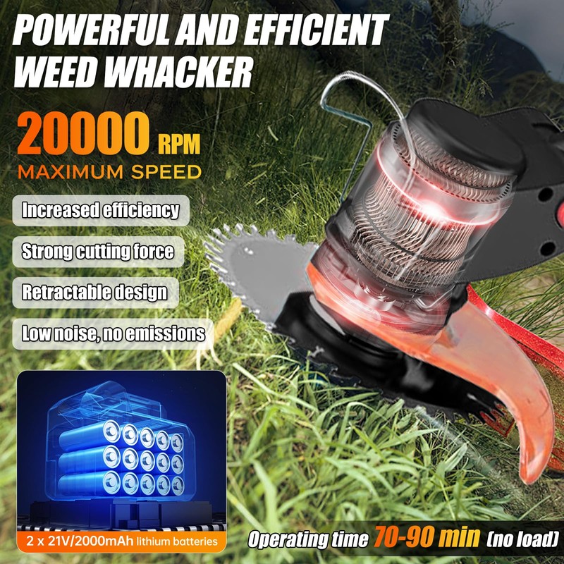 Electric Weed Wacker Cordless Eater Battery Powered, 21V Lightweight Stringless