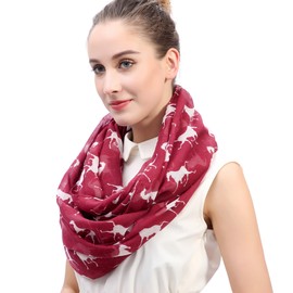 Lina & Lily Horse Animal Print Women's Infinity Scarf Lightweight (Red)