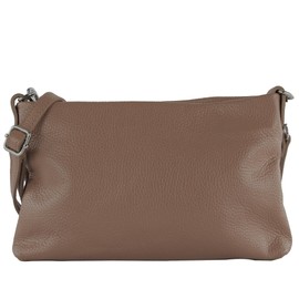 modamoda de T258 Women's Leather Shoulder Bag Clutch Cosmetic Bag Handmade in Italy, Pale brown, M