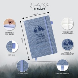 End of Life Planner - Final Arrangements Organizer Notebook - Beneficiary, Funeral Planning, Last Wishes & Will Preparation - A5 Blue Linen Hardcover with Pen Holder