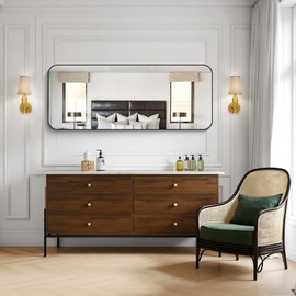 KOCUUY Black Bathroom Mirror 60"x24", Large Vanity Mirror with Rounded Corner, Metal Black Frame with Mordern Design for Bathroom, Living Room, Entryway, Hang Horizontal/Vertical