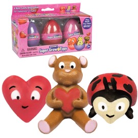 SCS Direct Valentine's Day Huge Super Grow Eggs 3 Pack - Fun to Hatch Your Own Pets and Watch Them Grow - Great Valentine Gift or Treat for Kids, Mom, or Loved Ones - Teddy Bear, Heart and Lady Bug