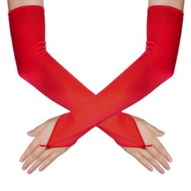 Hmxpls Fingerless Over Elbow Gloves, Long Fingerless Satin Opera Gloves Soft Stretchy Spandex Adult Size Cosplay Gloves