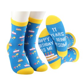 MBMSO Happy 11th Birthday Gifts 1 Pair 11th Birthday Socks Happy Birthday to Me Socks Gift for Girls Boys 11 Years Bday Gift (Cotton, 1 Pair 11th Socks)