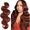 Tape in Hair Extensions Human Hair 40piece 12 Inches Hair Extensions Body Wave Tape Ins Human Hair Extensions 100g #33 Dark Auburn Invisible Seamless PU Skin Weft