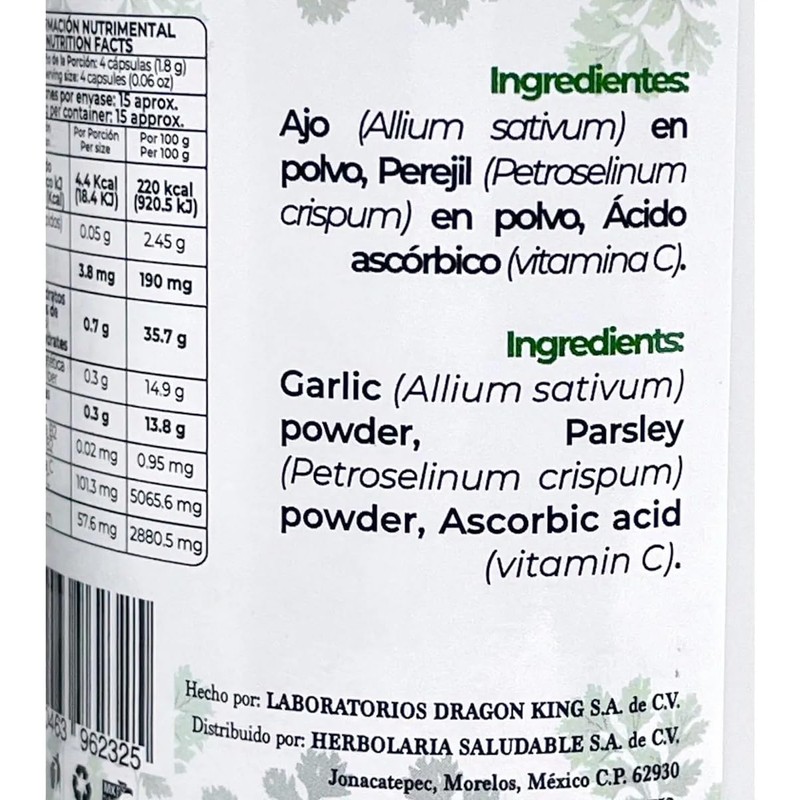 Cápsulas de ajo con perejil 60 cap