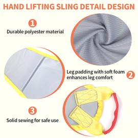 EHUELDER Manual Transfer Sling for Narrow Spaces, Portable Hand Lift Transfer Aid with Padded Leg Design, Elastic Mesh Base, Compact Washable Lifting Sling, 500 lbs Working Load (Gray, Medium)