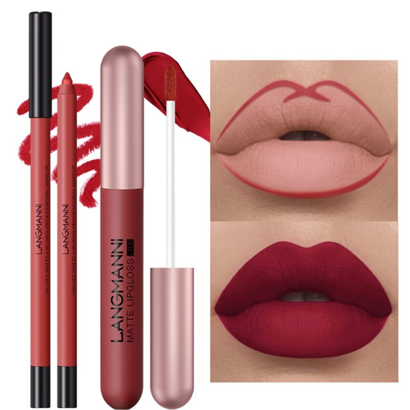 12Pcs Lip Liner and Lipstick Set, 6 Velvety Matte Liquid