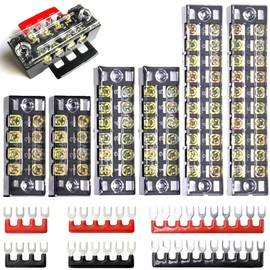 Pack of 6 Screw Terminal Strips, Double Row 4/6/10 Positions Screw Terminal Block 600V 15A with Cover + 6 Pieces Red/Black Pre-Insulated Terminal Barrier Strip (Set of 12)